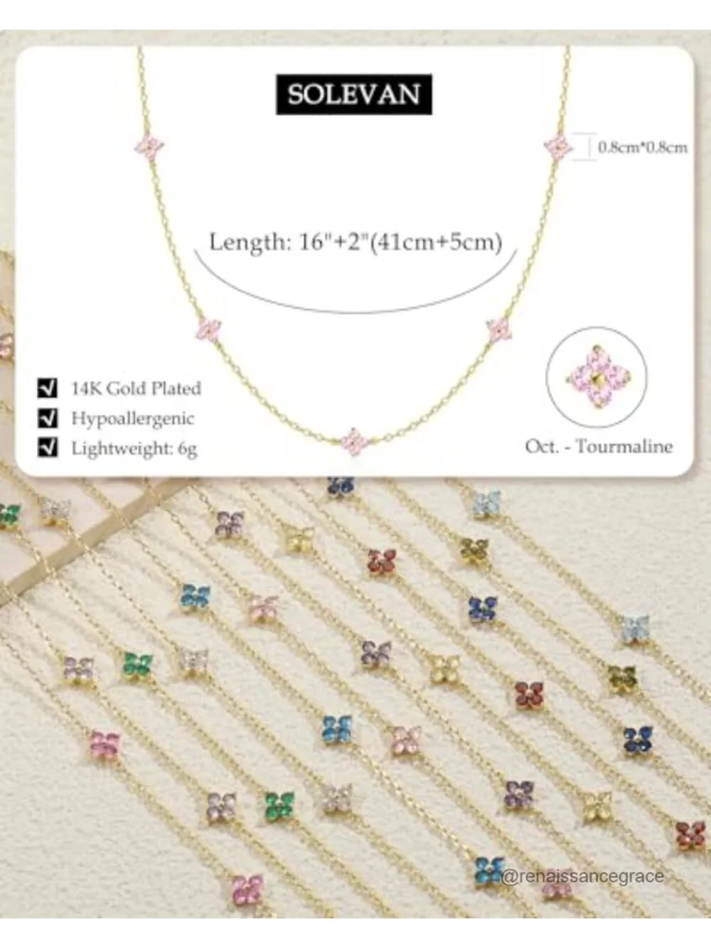 Gold Plated Birthstone Four Leaf Clover Pendant Necklace for Women Dainty Non